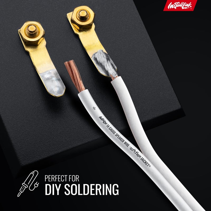 Install Link 14 Gauge Speaker Wire (White) for Car, Home or RV Audio Cable, 100ft, CCA - Image 5